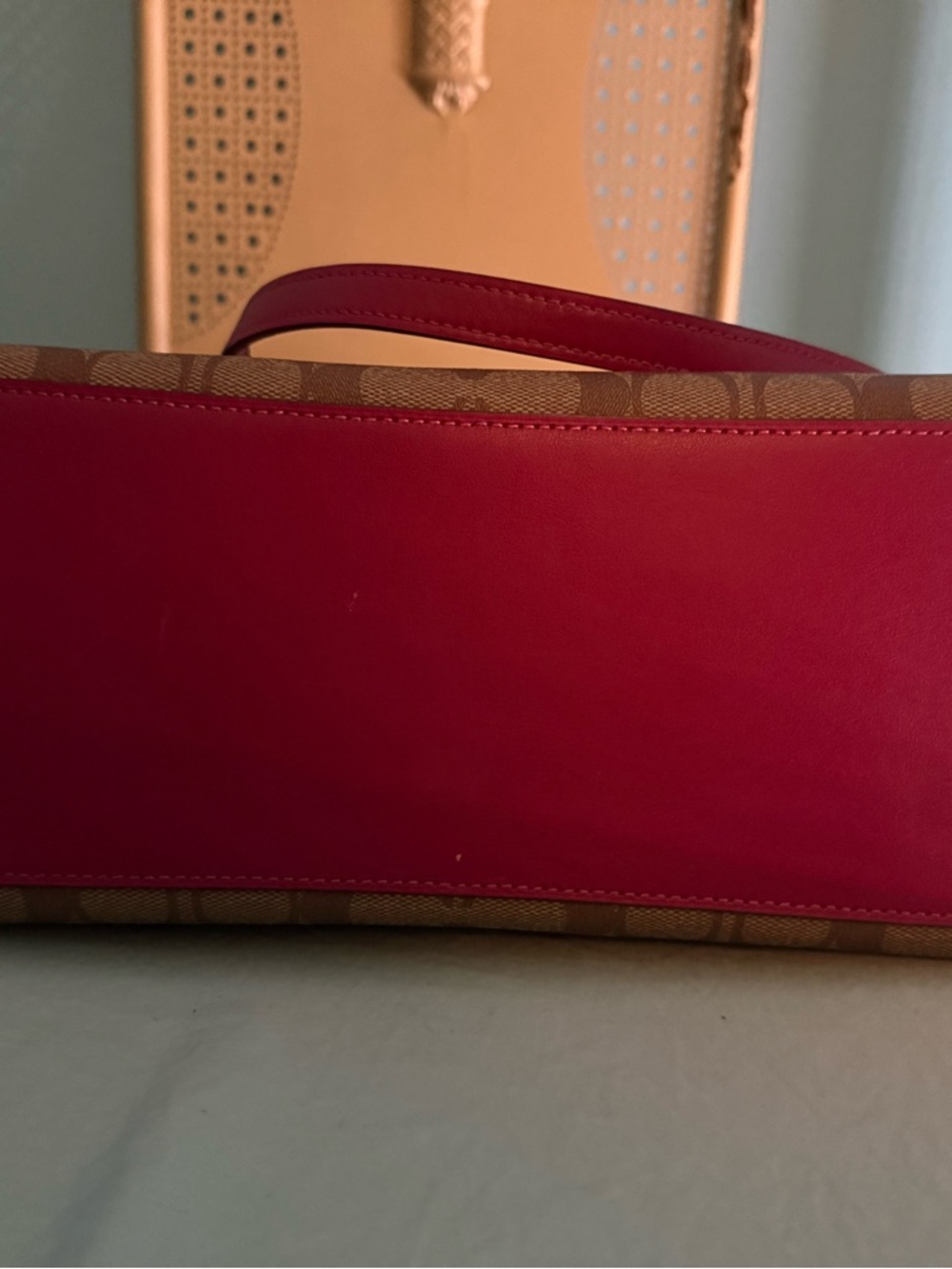 Coach Brown Signature Canvas Tote with Magenta Trim - Picture 7 of 7